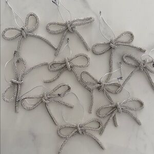 Set of 10 Silver Rhinestone Bow Ornaments